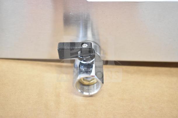Industrial-grade valve on the Avantco 177BMFW4 bain marie food warmer, 2025 model. Chrome finish, new condition.