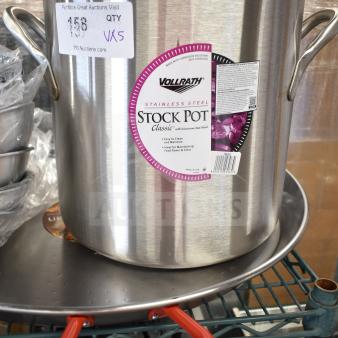 New Vollrath 24 Qt. Stainless Steel Stock Pot with label; includes other new scratch and dent items. Auction lot.
