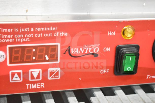 Avantco 177PG400ST Panini Grill control panel, featuring timer display, on/off switch, and hot indicator light.