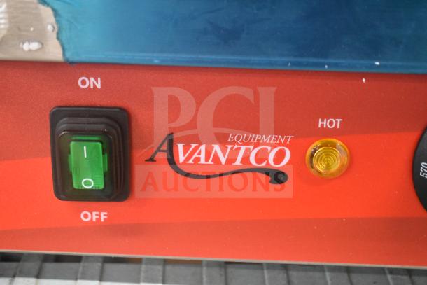 "Avantco 177PG400S Commercial Panini Grill control panel with on/off switch and hot indicator light."