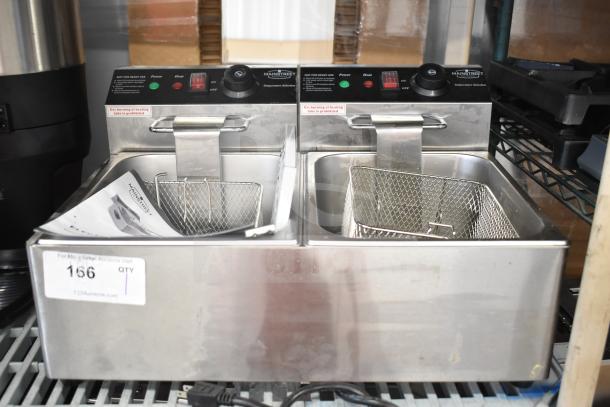 Brand new Mainstreet 177F20E dual tank electric fryer, 20 lb capacity, 110V, 1 phase. Scratch and dent condition.