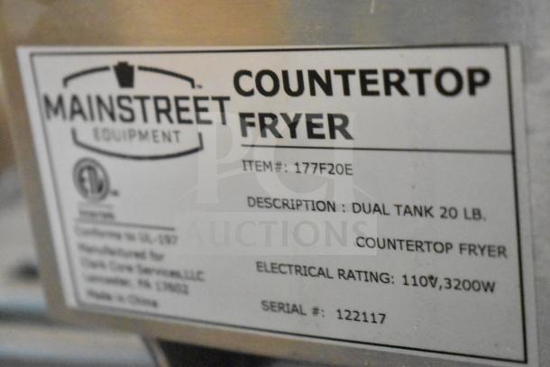 Mainstreet 177F20E Dual Tank Electric Countertop Fryer, 20 lb. capacity, 110V, 3200W, brand new with scratches and dents.