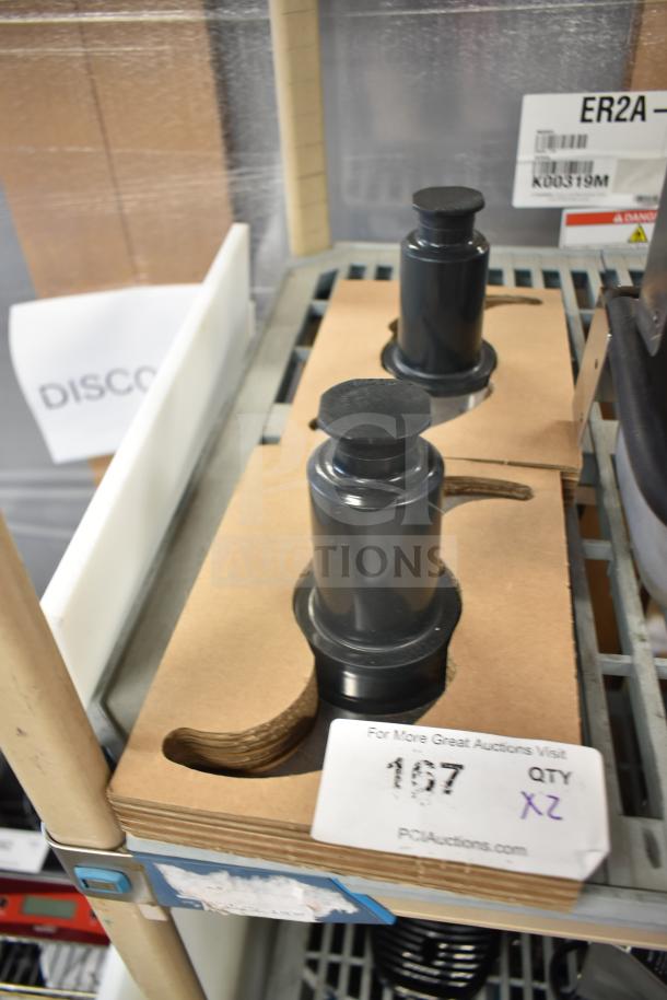 Two brand new Waring WFP14S1 S Blades on display, slightly scratched, in cardboard packaging. Tags indicate auction lot 167.