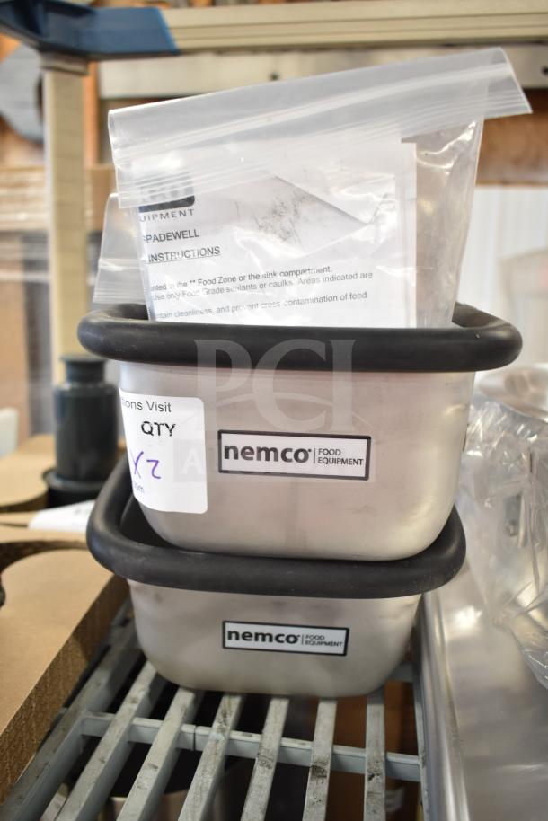 Brand new Nemco 77316-7A 7" ice cream dipper well and faucet set, shown with packaging and instructions.