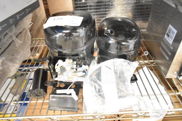 Two brand new Avantco compressors, 17816586 and 17817638, 115V, R290, for specific CPSS and CPW series.