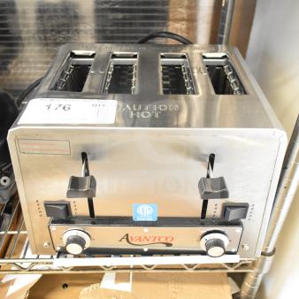 Avantco 4-slice commercial toaster, model 184THD27208, brand new, scratch and dent, wide slots, 208V, 1 phase.