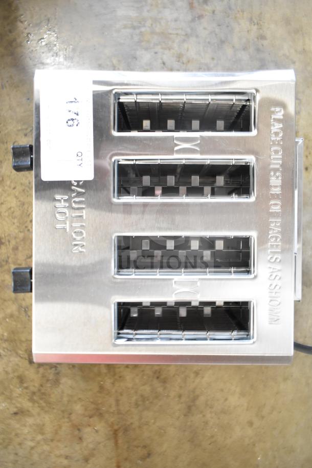 Avantco 184THD27208 4-slice commercial toaster, new condition, wide 1.5" slots, 208V, scratch and dent model, labeled "Caution Hot".