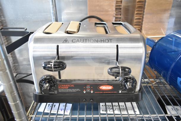 Hatco TPT-208 4 Slice Commercial Toaster, 1 1/4" slots, 208V, brand new with minor scratches, caution-hot label.
