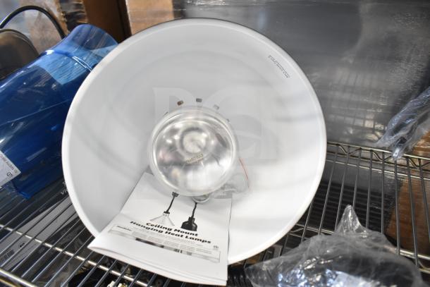 2 Brand New ServIt 423HLR85BK Heat Lamps, retractable cord, black finish, round dome shade, 120V, scratch and dent condition.