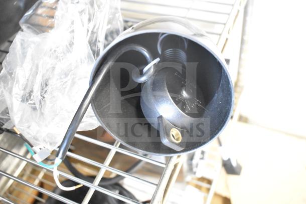 Brand new ServIt 423HLR85BK retractable cord ceiling mount heat lamp with black finish. Includes round dome shade.