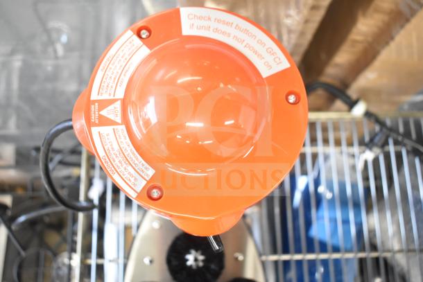 Brand new Galaxy 177GLXYGW upright glass washer, scratch and dent. Features five brushes, 120V, 1 phase. Warning labels visible.