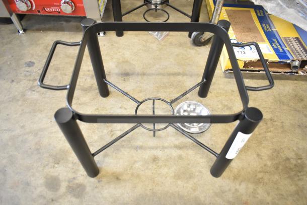 Brand new Acopa 6 Qt. Wrought Iron Pillar Round Chafer Stand, model 407PLSTNDRND, in excellent condition.