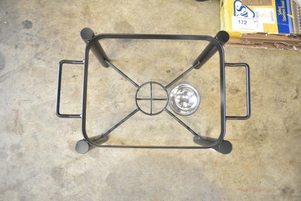 3 brand new Acopa wrought iron chafer stands, includes 6 Qt. Round 407PLSTNDRND, 4 Qt. Half Size 407PLSTNDHLF, scratch and dent condition.