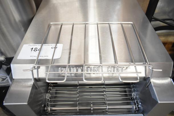 Brand new Avantco T140 conveyor toaster, 10" wide, 3" opening, 120V, 1750W, 300 slices/hr. "Caution Hot" label.