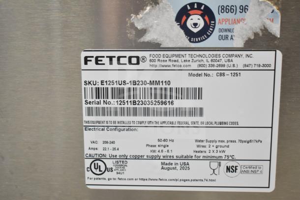 BRAND NEW 2025 Fetco CBS-1251 Plus Series Coffee Brewer, metal brew basket, 208/240V, 1 phase, scratch and dent condition.