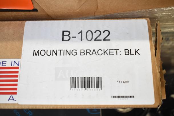Box label for Ex-Cell Kaiser B-1022 black steel mounting bracket, 18.5" x 3" x 2", for outdoor receptacle. Made in USA.