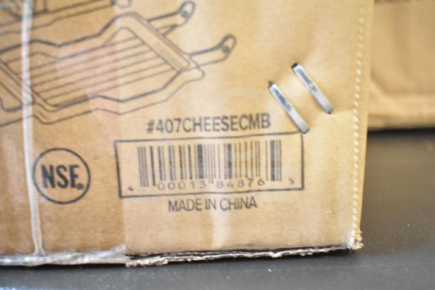 Cardboard box showing "#407CHEESECMB" cheese slicer code, barcode, "Made in China," and "NSF" mark.