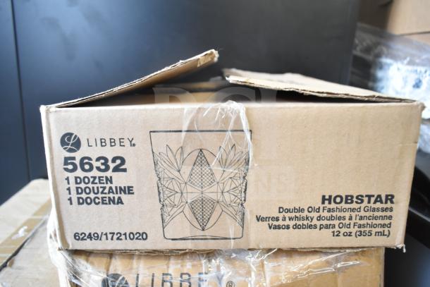 Libbey Hobstar 12 oz. Topaz Rocks Glasses packaging, labeled "5632," 1 dozen, for auction, brand new condition.