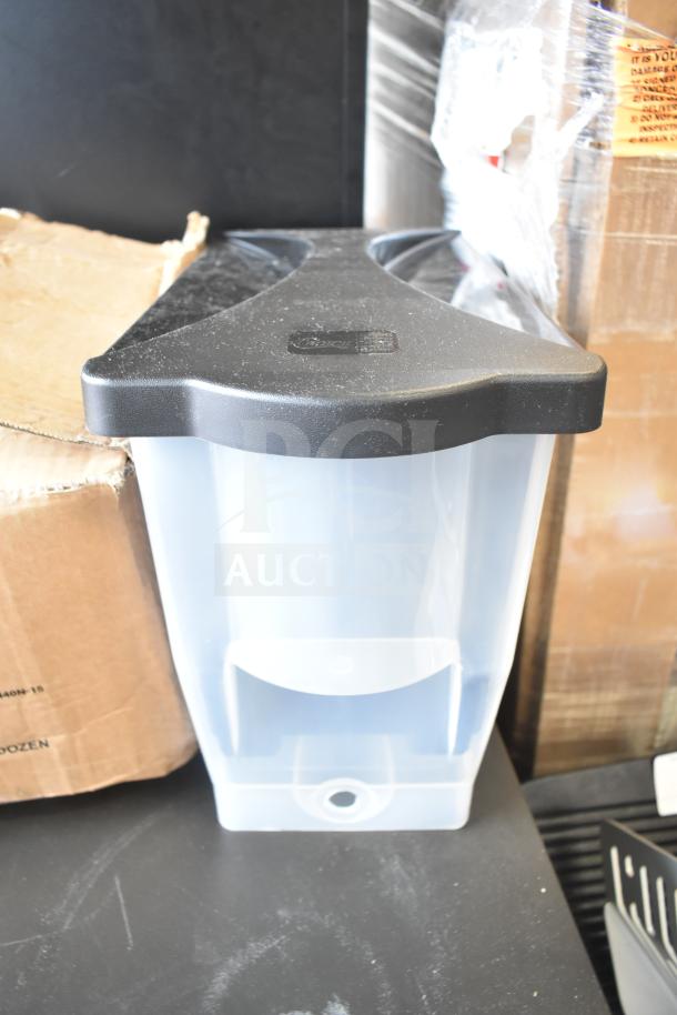 Choice 3 Gallon Black Slim Beverage Dispenser, new condition, shown next to packaging boxes.