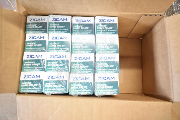 Box of Zicam Intense Sinus Relief Nasal Spray, 24 units, brand new, sealed packaging visible.