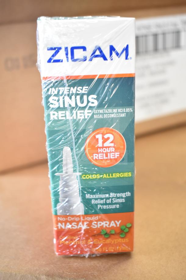 Zicam Intense Sinus Relief Nasal Spray, 12-hour relief, 0.5 oz, shrink-wrapped, cold and allergy relief packaging.