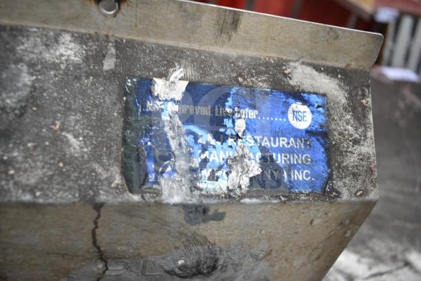 Commercial 2 bay sink with left side drain board, visible blue NSF label, worn condition, ideal for restaurants.