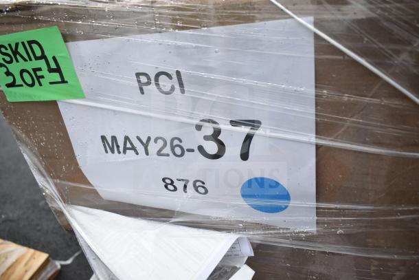 Pallet of 4 new items including a Glad Step Pedal Trash Can, marked as scratch and dent condition, labeled "MAY26-37".