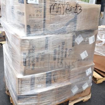 Pallet of 26 new scratch and dent items including napkins, cold cups, take-out containers. Marked "MAY26-23".