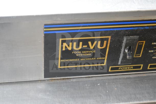 Nu Vu PMA-5/18 commercial oven, 208V, 3 phase, showing control panel. Missing glass noted. Good condition.