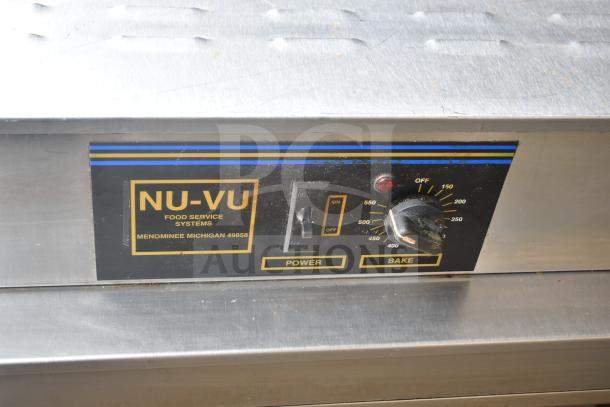 Nu Vu PMA-5/18 commercial oven, 208V, 3-phase, missing glass, control panel with power and bake settings visible.