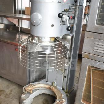 Hobart M802 80-quart mixer with bowl guard, commercial floor style, 200 volts, 3 phase. Some wear visible on base.