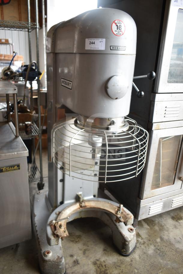 Hobart M802 80-Quart Dough Mixer, floor style, with bowl guard. 200V, 3 phase. Visible Hobart branding. Fair condition.