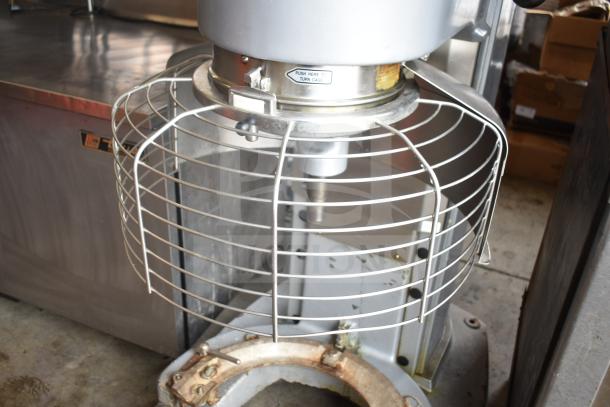 Hobart M802 80 Qt. commercial dough mixer with bowl guard, 200V, 3-phase; shows use wear.