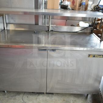 True TWT-60 Commercial 2 Door Work Top Cooler, stainless steel, includes shelf, model TWT-60, 115 volts, 1 phase.