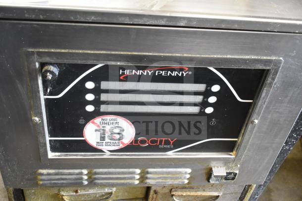 2020 Henny Penny PXE-100 electric pressure fryer on casters, 208V, 3 phase. Control panel with "Henny Penny" branding.