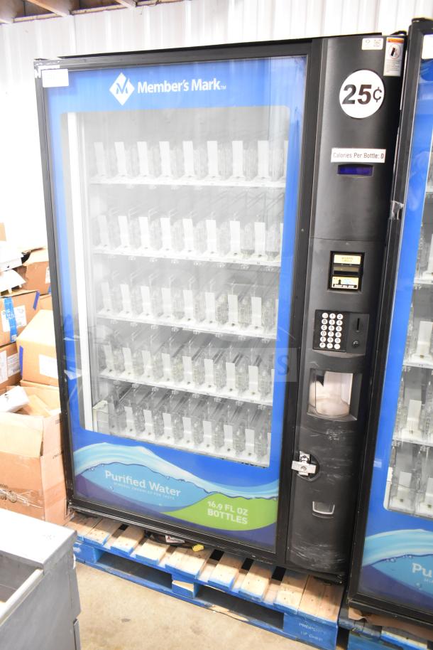 Crane 5800-4 commercial vending machine, 115V, 1 phase, tested and working, with bill acceptor, sells bottled drinks.