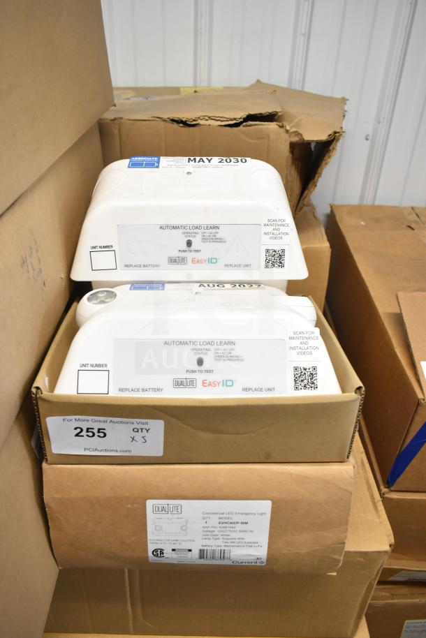 DualLite LED Emergency Light, box of 5, marked for auction. EasyID features, load learn, tested till 2030, new condition.
