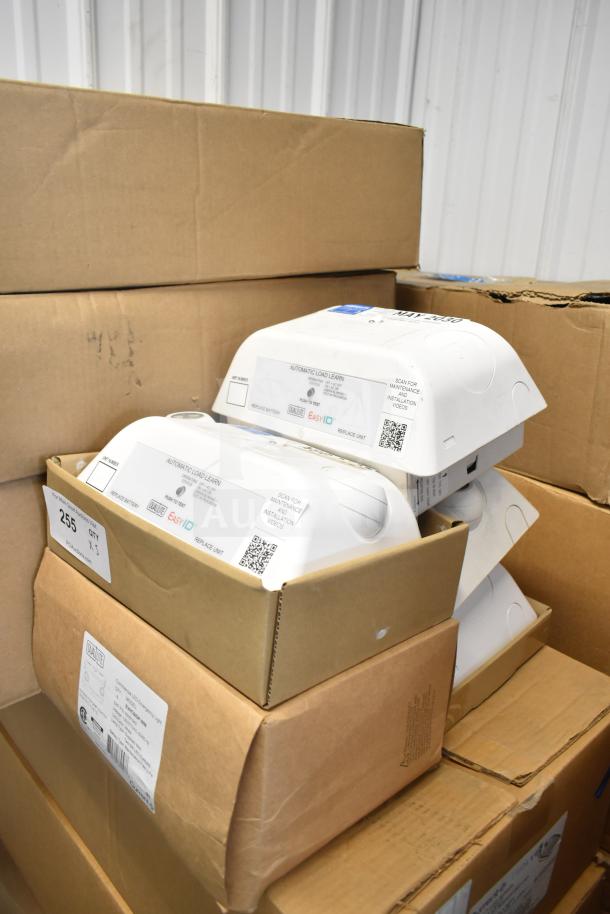 5 DualLite LED Emergency Lights in boxes, new condition. Features include automatic load learn and EasyID. Labels display maintenance QR code.