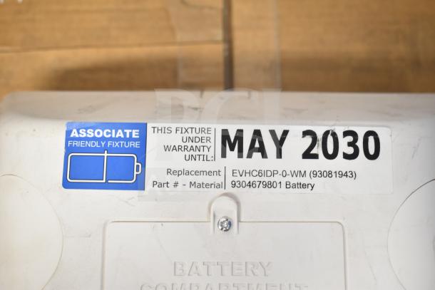 5 DualLite LED Emergency Lights, warranty until May 2030, model EVHC6IDP-0-WM, battery part #9304679801.