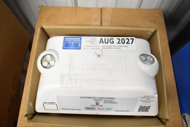 5 DualLite LED emergency lights, white, warranty until Aug 2027, features automatic load learn and easy ID system.