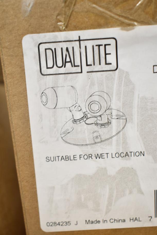 DualLite packaging label with sketch of double remote heads. Text reads "Suitable for Wet Location." Model 0284235, Made in China.