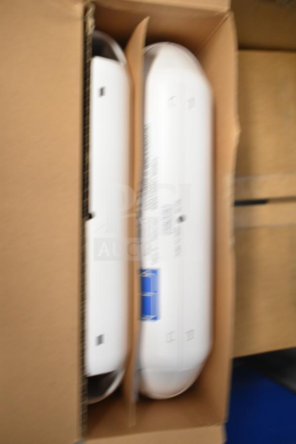 Boxed 16 various items including LED emergency light battery backup, DualLite remote heads, and exit signs, unopened.
