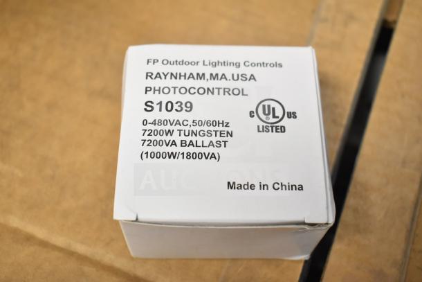 Box of FP Outdoor Lighting Controls Photocontrol S1039, UL listed, 0-480VAC, 7200W Tungsten, made in China.