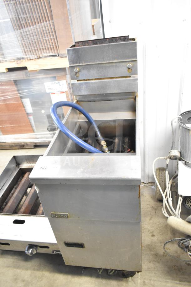 Pitco Frialator SG14 commercial fryer, natural gas, 110,000 BTU, stainless steel, floor model, used condition.