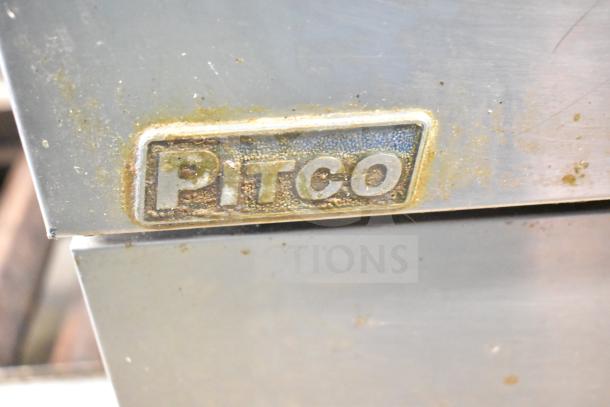 Pitco Frialator SG14 deep fryer with visible logo, natural gas, 110,000 BTU, used condition with surface wear.