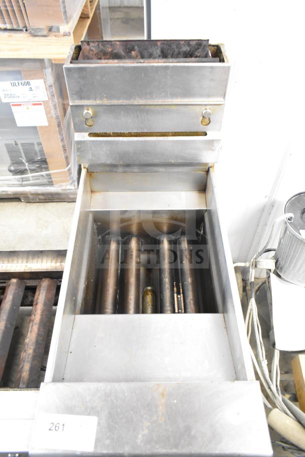 Pitco Frialator SG14 deep fryer, natural gas, 110,000 BTU, commercial floor model, visible wear, item tagged "261".