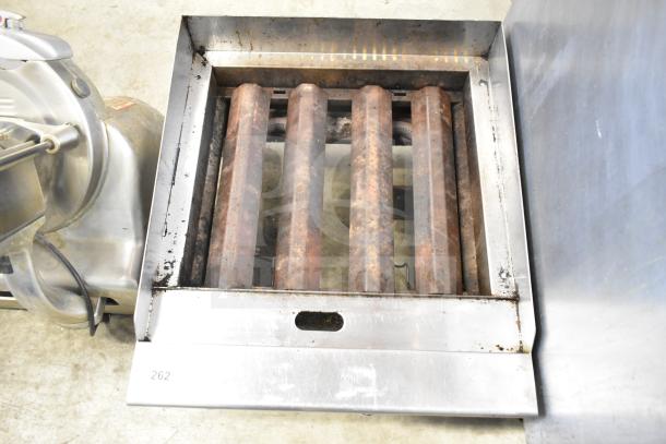 Atosa Commercial Countertop Gas Charbroiler Grill, missing grates, visible burners, worn condition, model 262.