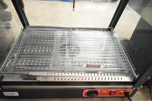 2022 Commercial Countertop Food Warmer Display Merchandiser, 110V, 1 Phase, features glass panels, metal racks, control knob.