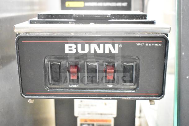 2018 Bunn VP17-2 coffee machine with 2 burners, 120 volts, in good condition. Features lower and top switch controls.