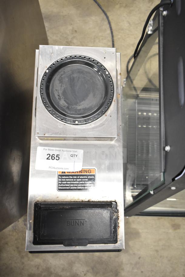 2018 Bunn VP17-2 commercial coffee machine, 2 burners, visible wear, 120 volts, with warning label and auction tag.